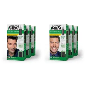 Just For Men Shampoo-In Color (Formerly Original Formula) & Shampoo-In Color (Formerly Original Formula), Mens Hair Color with Keratin and Vitamin E for Stronger Hair - Dark Brown, H-45, Pack of 3