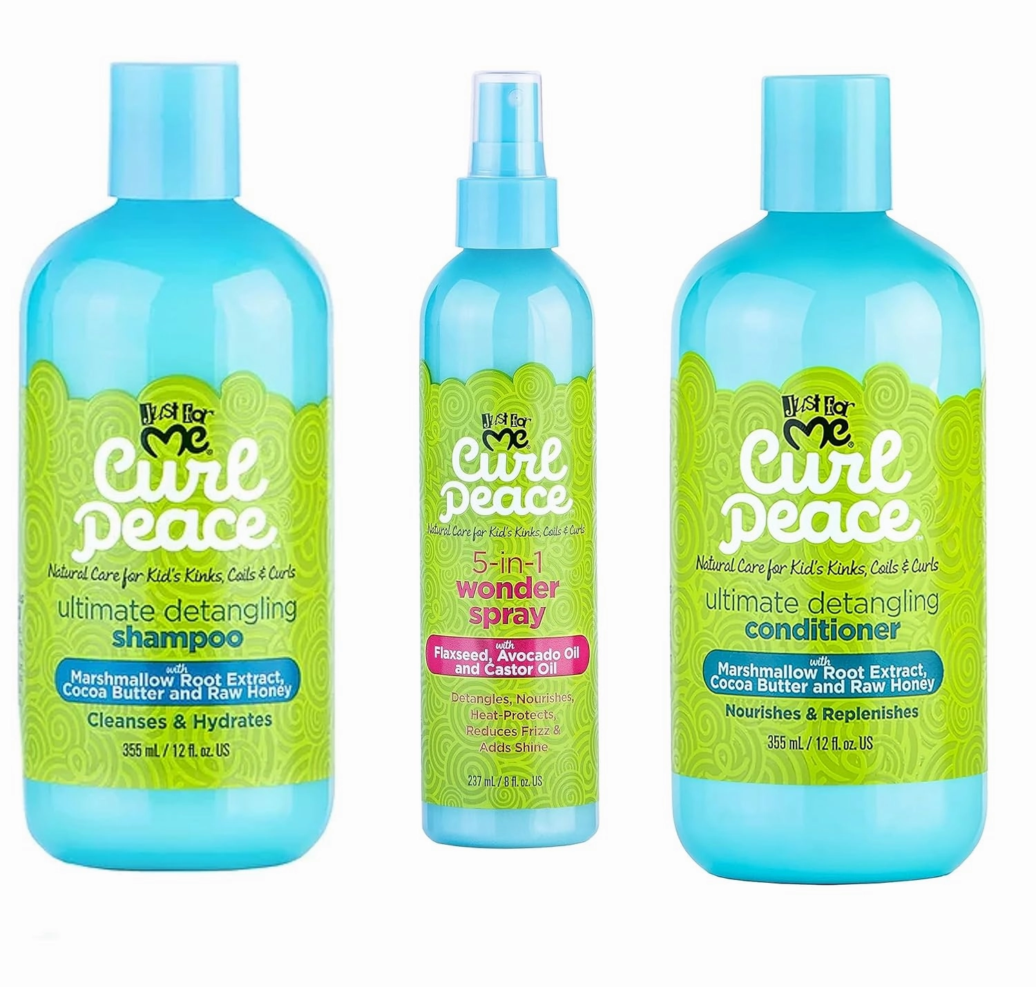 Just For Me Kids Curl Peace Hair Products Combo (SHAMPOO, CONDITIONER & WONDER SPRAY)