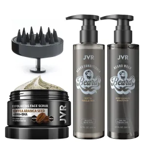 JVR Face Scrub for Men and Beard Wash Beard Conditioner for Men Facial Scrub for Deep Exfoliating, Cleansing   Beard Shampoo Cleanse and Reduces Frizz
