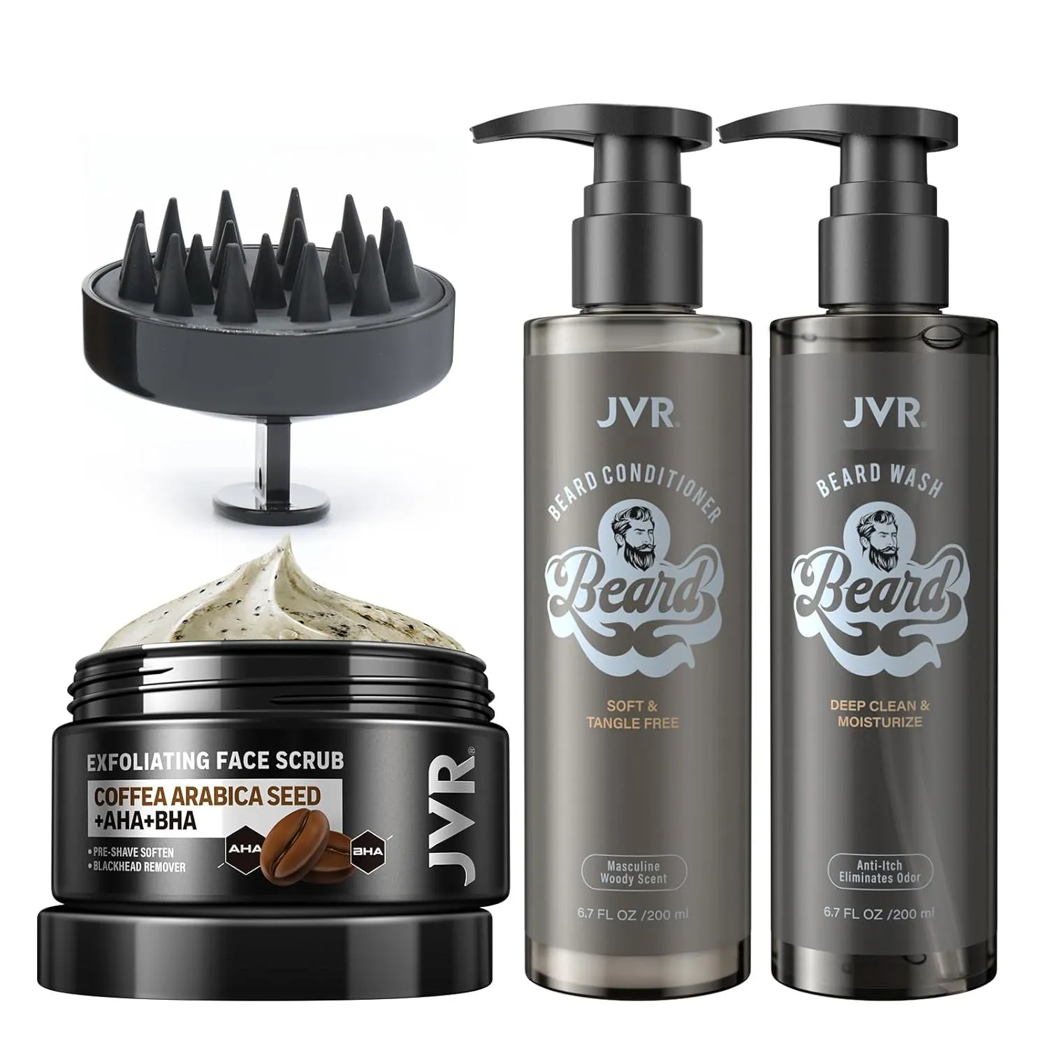 JVR Face Scrub for Men and Beard Wash Beard Conditioner for Men Facial Scrub for Deep Exfoliating, Cleansing   Beard Shampoo Cleanse and Reduces Frizz