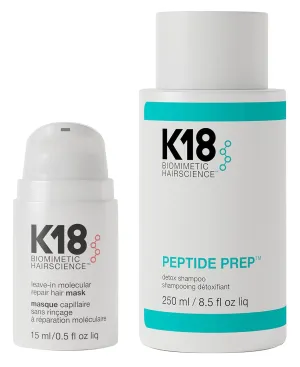 K18 Hair Repair Kit - Hair Mask (15ml) and Detox Shampoo (8.5 oz)