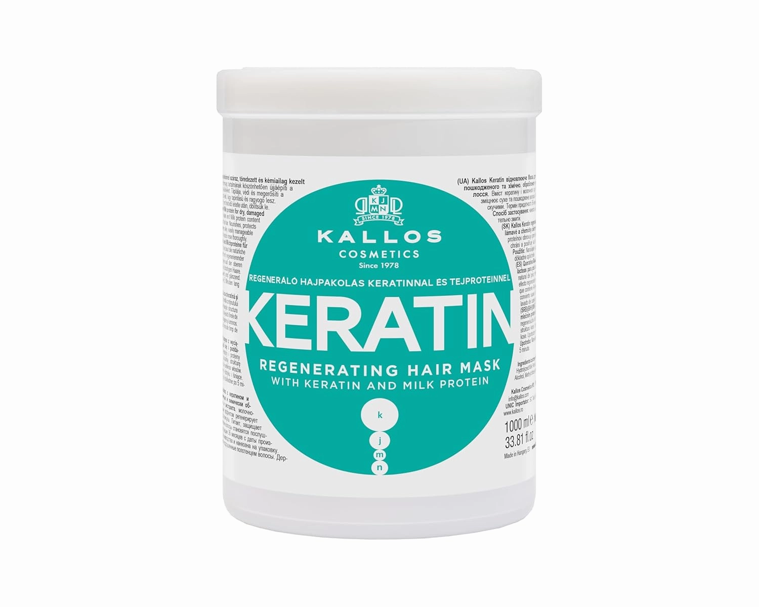 Kallos Keratin Hair Mask, for Damaged Dry Hair, Deep Conditioning Treatment Mask, Natural Hair Mask for Scalp and Root Repair, 33.81oz