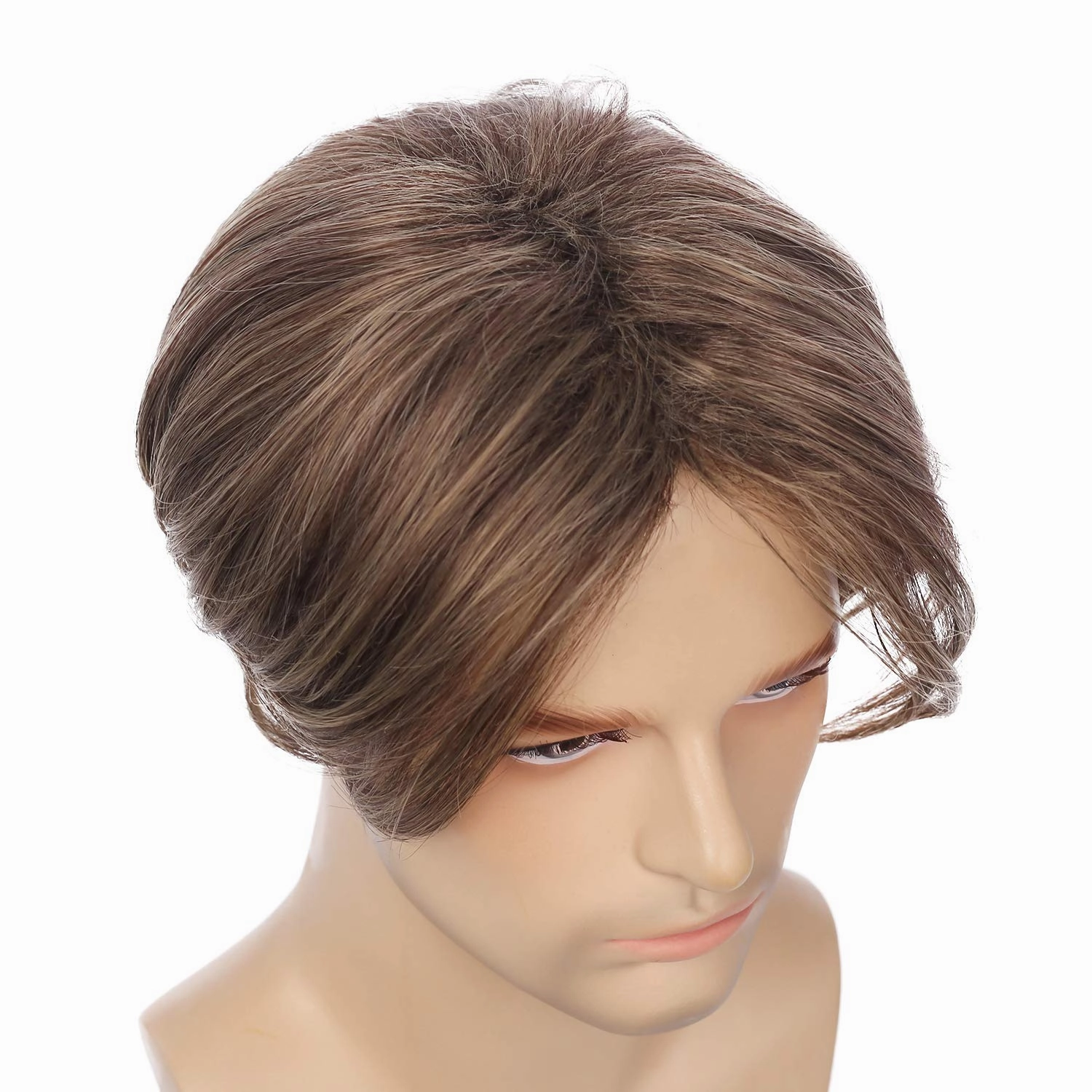Kaneles Mens Brown Wig Short Straight Men Wigs Synthetic Wig Realistic Natural Middle Part Wigs for Men (Brown)