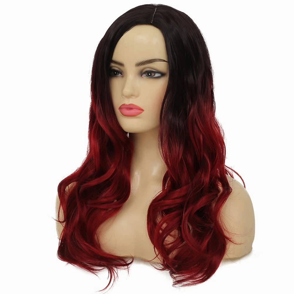 Kaneles Ombre Red Curly Wig Long Wavy Hair Wigs for Women Black Red Synthetic Fiber Hair Cosplay Party Halloween Wigs