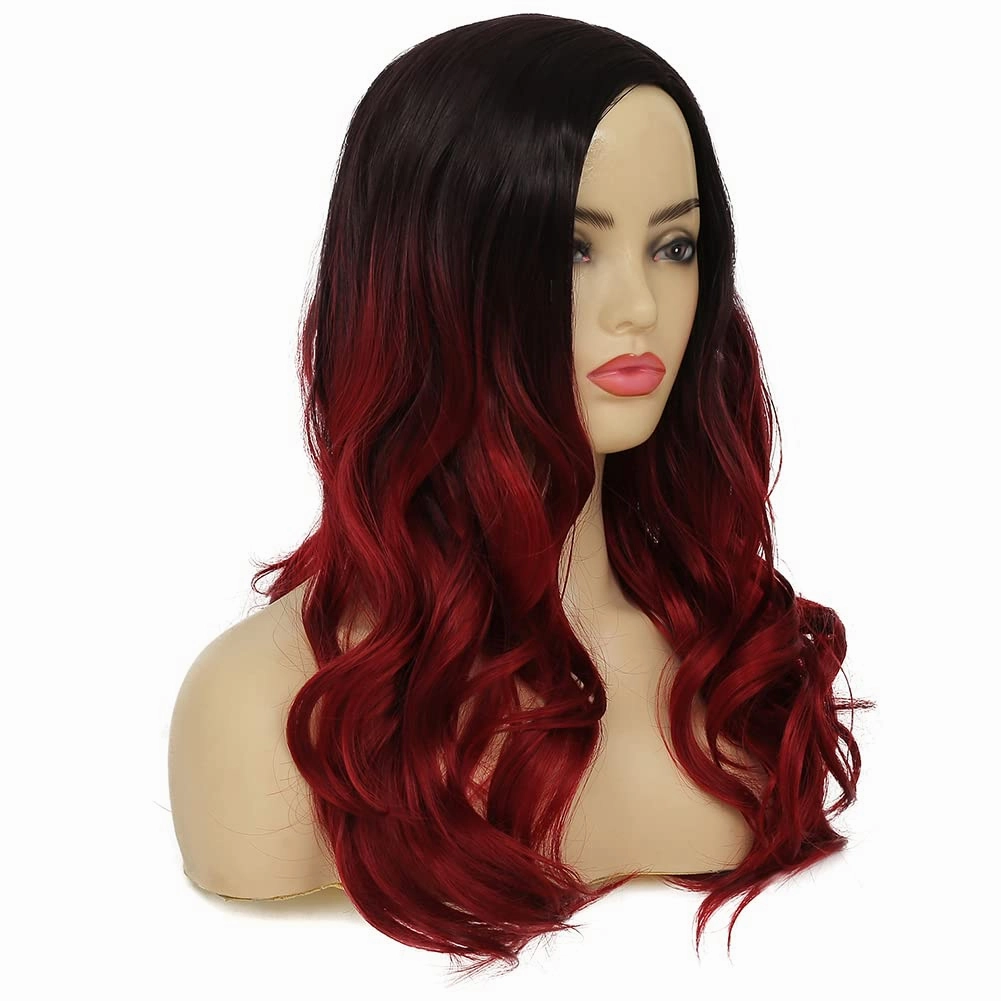 Kaneles Ombre Red Curly Wig Long Wavy Hair Wigs for Women Black Red Synthetic Fiber Hair Cosplay Party Halloween Wigs