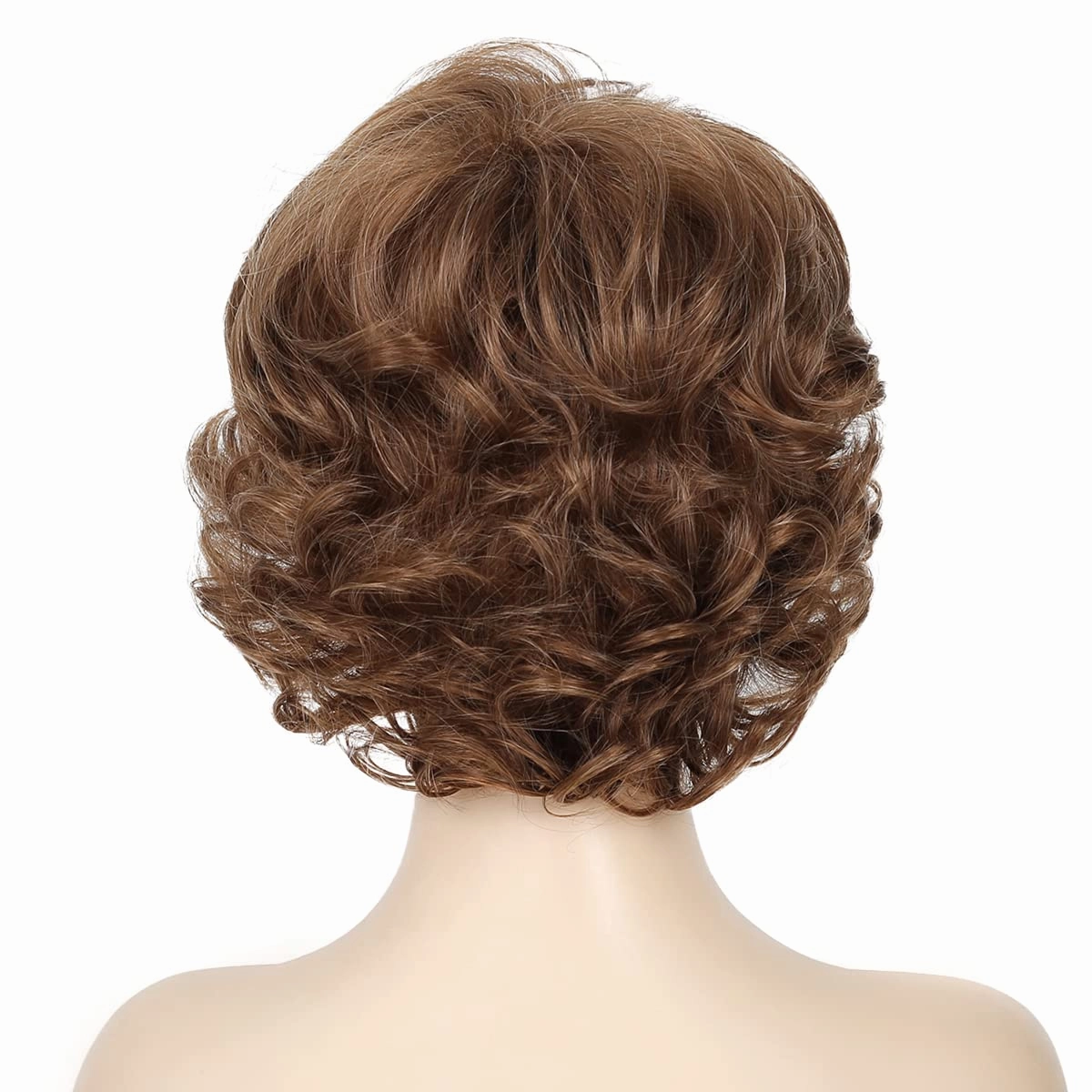 Kaneles Short Brown Curly Hair Wig with Bangs for Women Natural Layered Synthetic Old Ladies Hair Heat Resistant Cosplay Full Wigs（Golden brown）