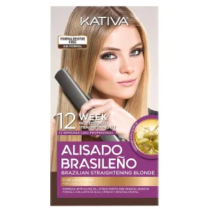Kativa Brazilian Straightening Blonde Kit, 12 Weeks of Home Use Professional Straightening, with Olive Oil, Citrus Fruits and Keratin, for Straighter, Softer and Shinier Light-Coloured Hair