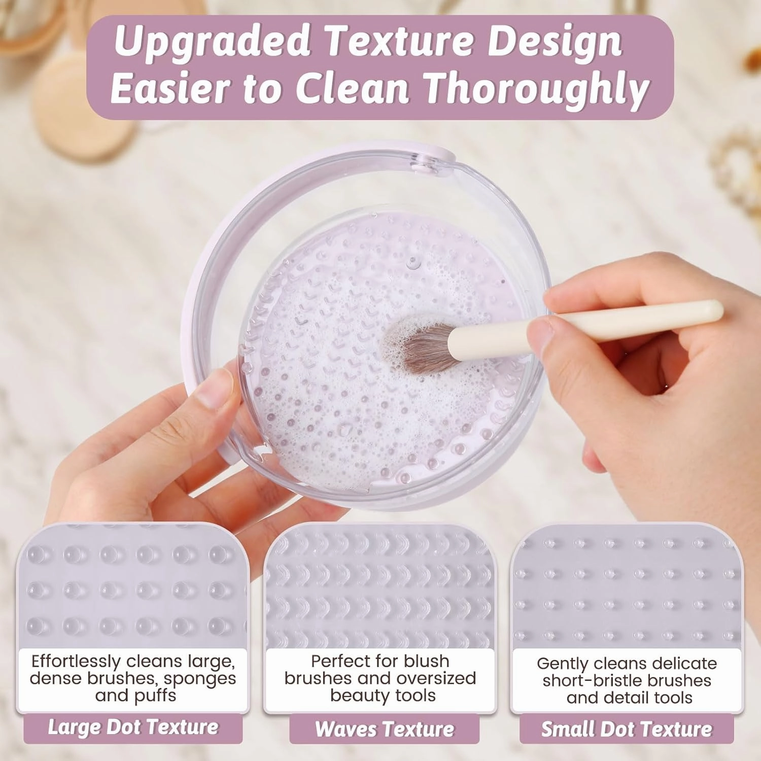 KAYUSO 3 in 1 Makeup Brush Cleaner Bowl and Dryer, Silicone Simply Makeup Brush Cleaner Mat, Waterproof Makeup Brush Holder with Lid, Cosmetic Tools Organizer (Purple)