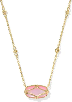 Kendra Scott Womens Elisa Lattice Frame Short Pendant Necklace Gold Blush Ivory Mother of Pearl One Size One Size