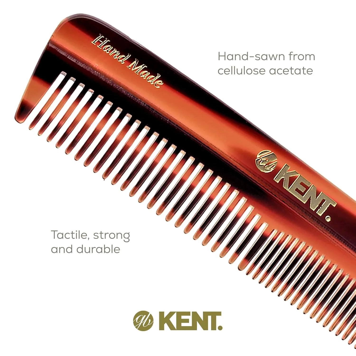 Kent R7T Double Tooth Pocket Comb, Small/Wide Grooming Comb for Hair, Beard, Mustache, and All Ages - Coarse/Fine Saw Cut, Hand Polished. Handmade in England
