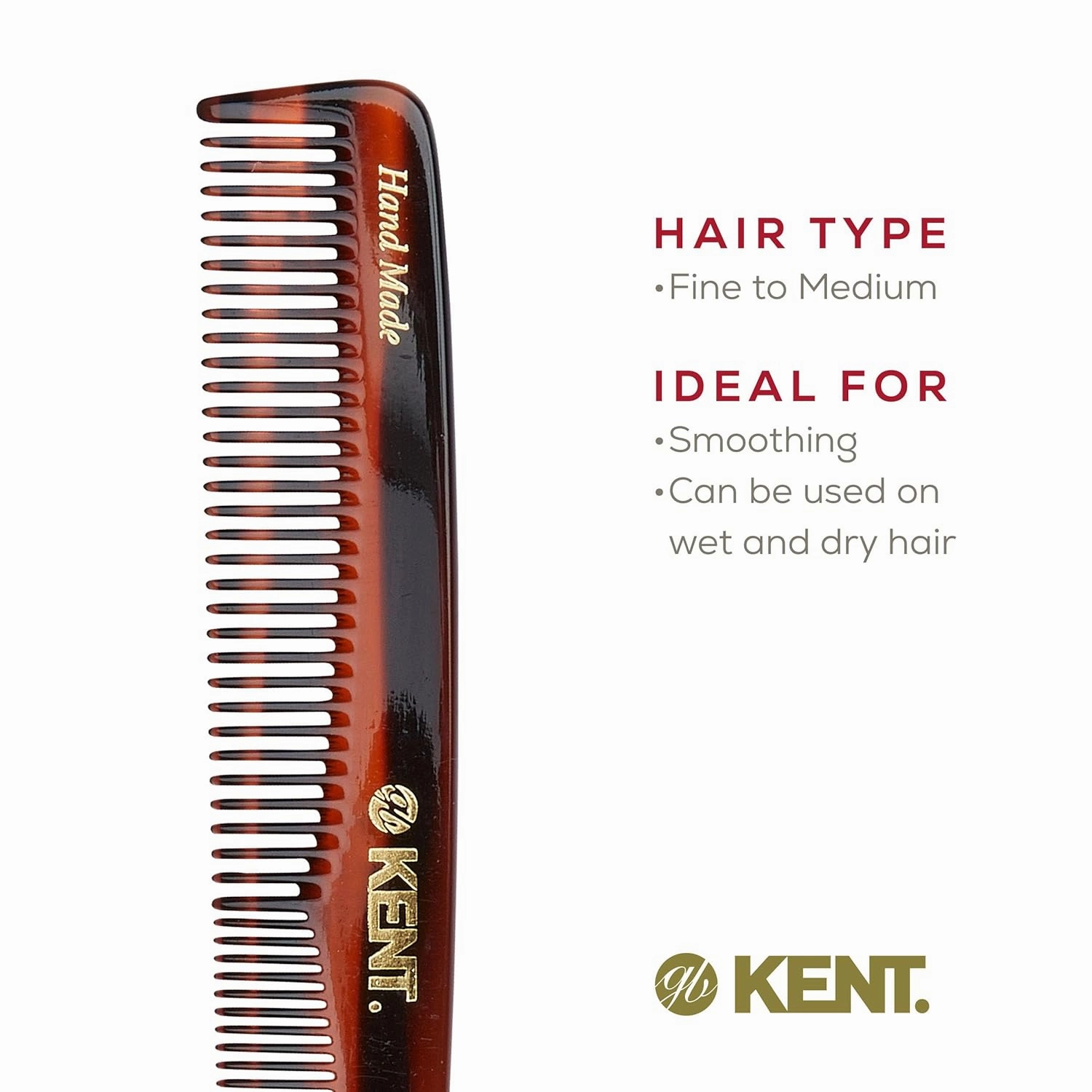 Kent 3T 6.5 Inch Double Tooth Dressing Comb, Fine and Wide Tooth Grooming Comb for Hair, Beard, Mustache, Coarse and Fine Styling for Men, Women, and Kids - Made in England