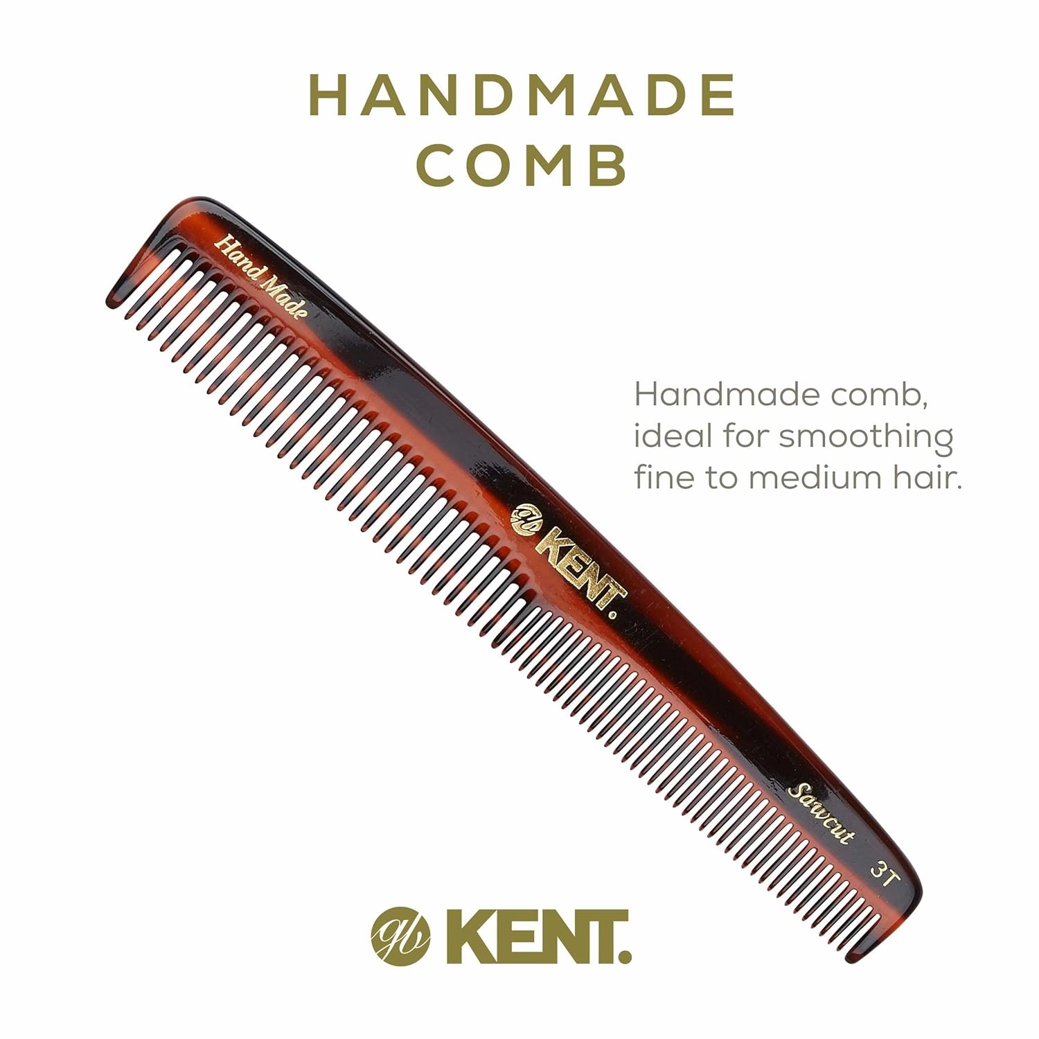 Kent 3T 6.5 Inch Double Tooth Dressing Comb, Fine and Wide Tooth Grooming Comb for Hair, Beard, Mustache, Coarse and Fine Styling for Men, Women, and Kids - Made in England
