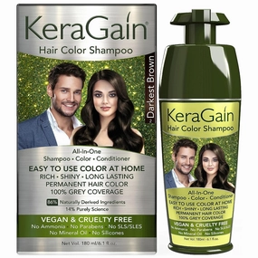 Kera'Gain Hair Colour Shampoo (Darkest Brown,180Ml) - PPD & Ammonia Free Hair Color For Women &Men|Permanent Hair Dye Shampoo with 100% Grey Coverage Up To 8 Weeks|Argan Oil,Onion Oil&Vegan Keratin