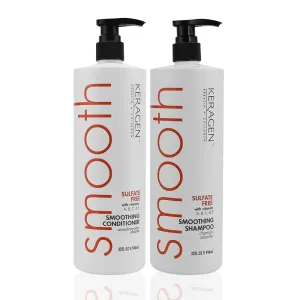 Keragen - Smoothing Shampoo and Conditioner with Keratin and Collagen for All Hair Types, Sulfate Free, 32 Oz - Moisturizes, Strengthens, Protects Color and Repair - Panthenol