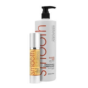 KERAGEN - Moroccan Argan Oil (1.7 Oz) - Anti-Frizz Serum for dry hair   Smoothing Conditioner (32 Oz) with Keratin, Collagen, Sulfate-Free - Deeply Moisturizes, Strengthens, Protects Color