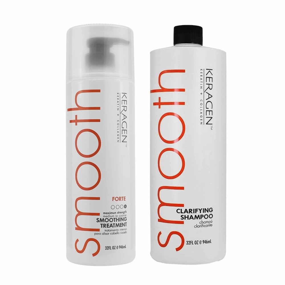 KERAGEN Hair Duo: Brazilian Keratin Smoothing Treatment (32 Oz)   Clarifying Shampoo (32 oz) - Forte Formula for Dry, Damaged Hair, Sulfate-Free, Eliminates Curls, Frizz