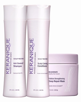 Keranique Hair Care Bundle: Anti-Dandruff Shampoo, Scalp Restoring Conditioner, Deep Repair Mask - For Thinning, Damaged, and Dandruff-Prone Hair