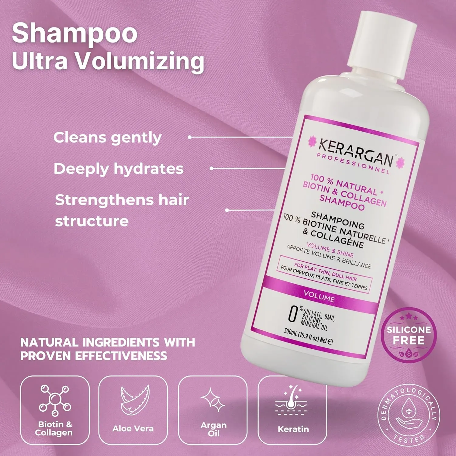Kerargan - Volumizing Shampoo & Conditioner Duo with Biotin & Collagen - For Thin, Flat, Dull Hair - Boosts Shine & Strength - Sulfate-Free, GMO-Free, Silicone-Free, Mineral Oil-Free - 2x16.9 Fl oz