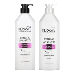 Kerasys Hair Clinic Protein Care System for Damaged Hair Argan Oil REPAIRING 20.2 fl oz / 600 ml (Shampoo   Conditioner Set)