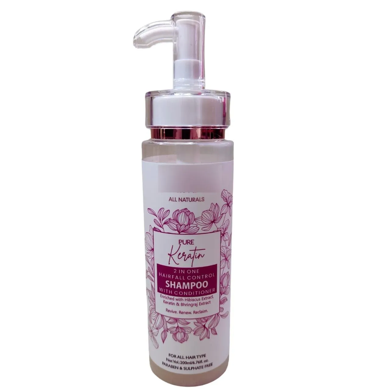 Keratin Anti Hair Fall Shampoo Reduces Up to 100% Dandruff and Strengthens Hair With Bhringraj Extract & Hibiscus Extract Reduces Hair Breakage improves Scalp Health - 200 ml