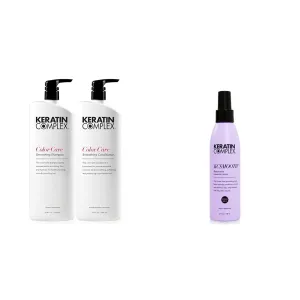 Keratin Complex - Color Care Smoothing Shampoo & Conditioner Duo - 33.8 fl oz Each & KCSMOOTH Restorative Leave-in Lotion Blow Dry Aid - 5 fl oz