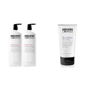 Keratin Complex - Color Care Smoothing Shampoo & Conditioner Duo - 33.8 fl oz Each & Kerabalm 3-in-1 Hair Balm, 1.7 fl oz