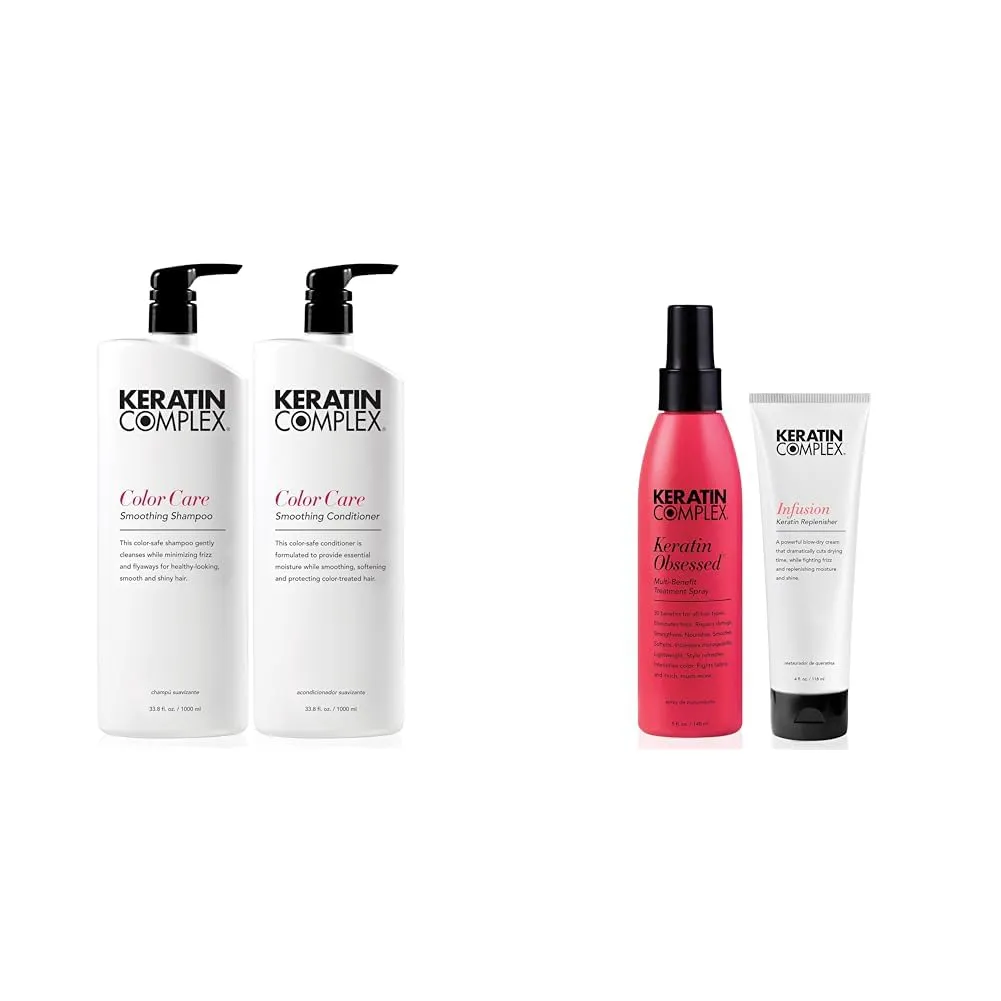 Keratin Complex - Color Care Smoothing Shampoo & Conditioner Duo - 33.8 fl oz Each & Keratin Obsessed 5 fl oz   Infusion Keratin Replenisher 4 fl oz