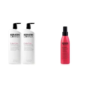 Keratin Complex - Color Care Smoothing Shampoo & Conditioner Duo - 33.8 fl oz Each & Keratin Obsessed Multi-Benefit Treatment Spray, 5 fl oz