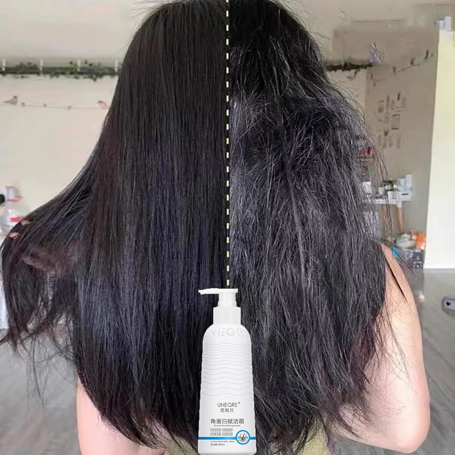 Keratin Revitalizing Cream, UNEGRS Keratin Boost Awakening Hair, Consolidateh Hair Smoothing Moisture Deep Conditioner, Hair Smoothing Leave-In Conditioner for Women (3pcs)