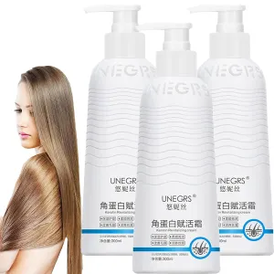 Keratin Revitalizing Cream, UNEGRS Keratin Boost Awakening Hair, Consolidateh Hair Smoothing Moisture Deep Conditioner, Hair Smoothing Leave-In Conditioner for Women (3pcs)