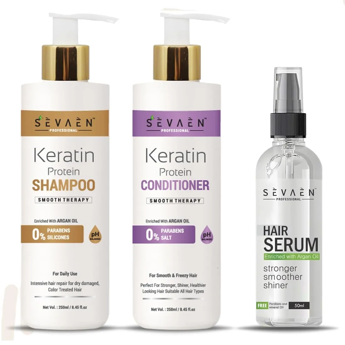 Keratin Smooth Shampoo & Conditioner & Serum | Professional, Smooth & Shine for Unisex, 550 ml