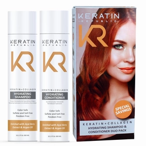 Keratin   Collagen Frizz Free Hydrating Shampoo & Conditioner DUO Set (Contains 2-10.1 oz Bottles) by Keratin Republic