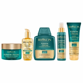 Keratin And Argan Hair Care Bioxcin Series Set - Repair Shampoo, Hair Care Cream, Liquid Conditioner And Bioxsine Repairing Hair Care Oil By Biota