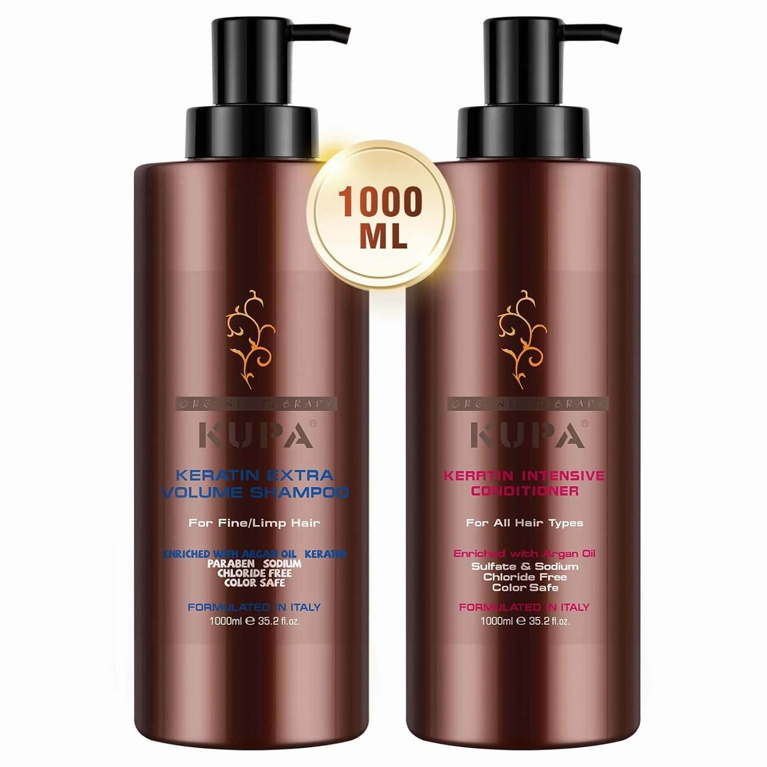 Keratin Extra Volume Argan Oil Shampoo and Conditioner Sets Sulfate Free Organic Refreshing Shampoo Kits for Damaged Dry Curly Frizzy Hair, Moisturizing Shampoo