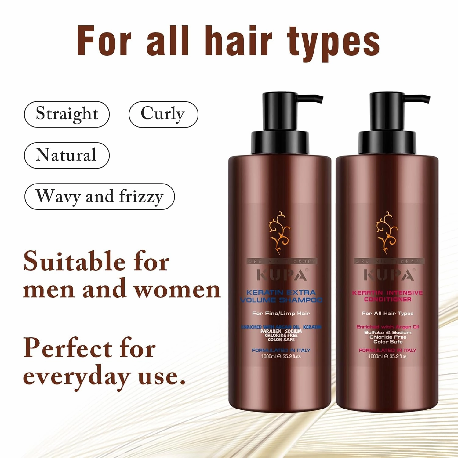 Keratin Extra Volume Argan Oil Shampoo and Conditioner Sets Sulfate Free Organic Refreshing Shampoo Kits for Damaged Dry Curly Frizzy Hair, Moisturizing Shampoo