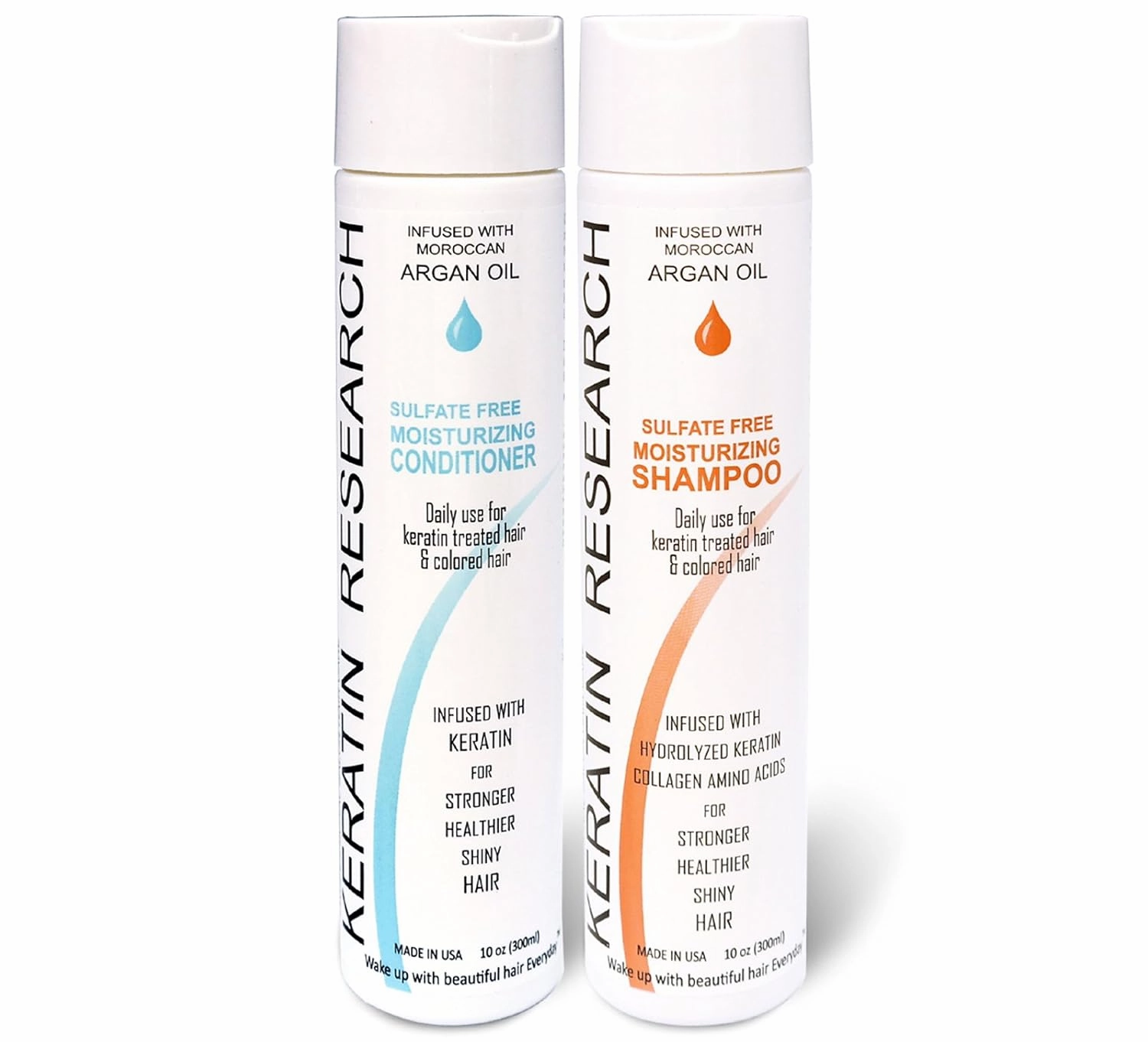 Keratin Research Natural Argan Oil Infused Sulfate Free Shampoo and Conditioner 2 bottles Value Set for Keratin Treatments, Maintainance After Care, post treatment shampoo Conditioner (300ml 2 pack)