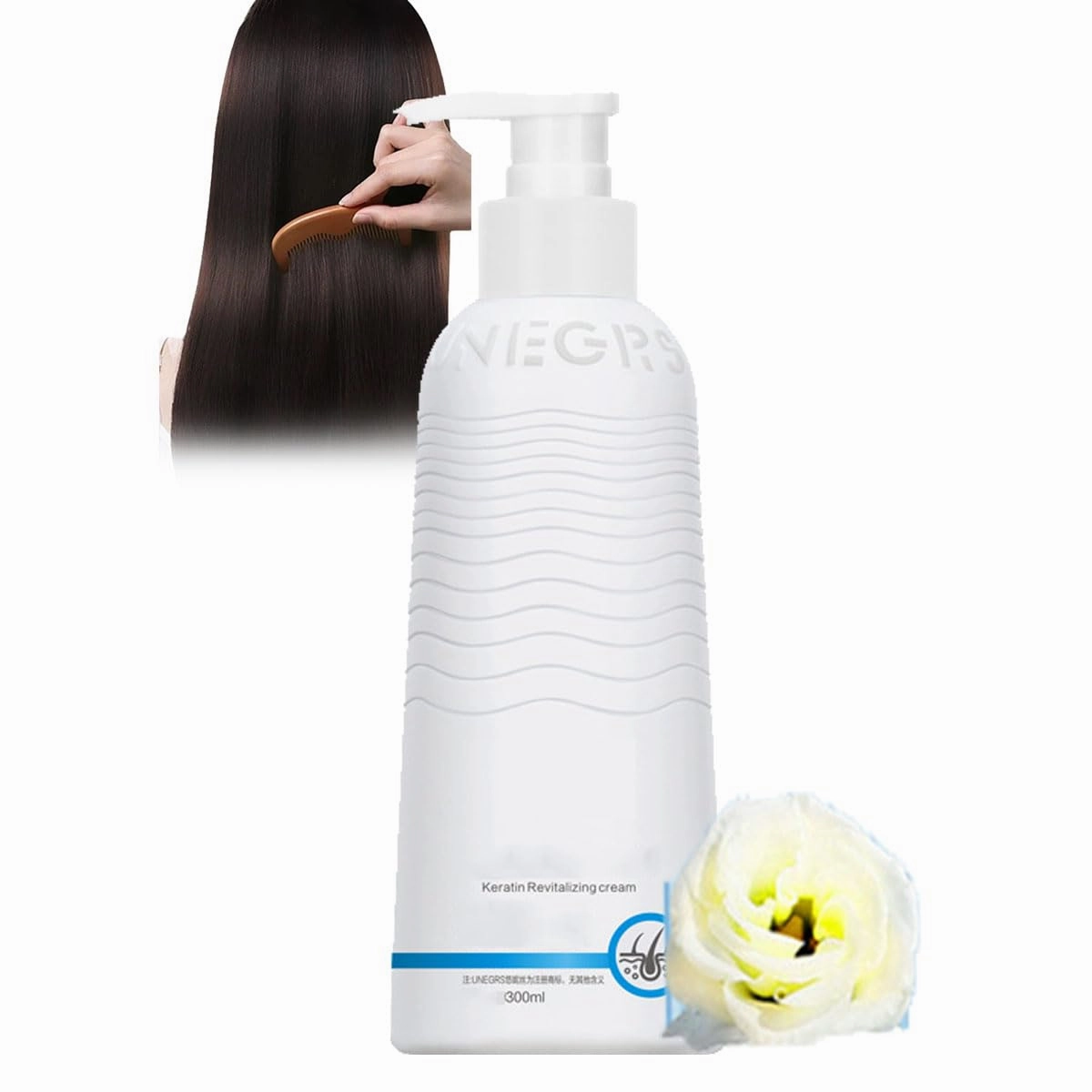 Keratin Revitalizing Cream, 300ml Keratin Hair Treatment Straightening, Keratin Hair Mask for Dry Damaged Hair, Frizzy Hair, Hair Smoothing Leave-In Conditioner (1PCS, 300ml/pcs)