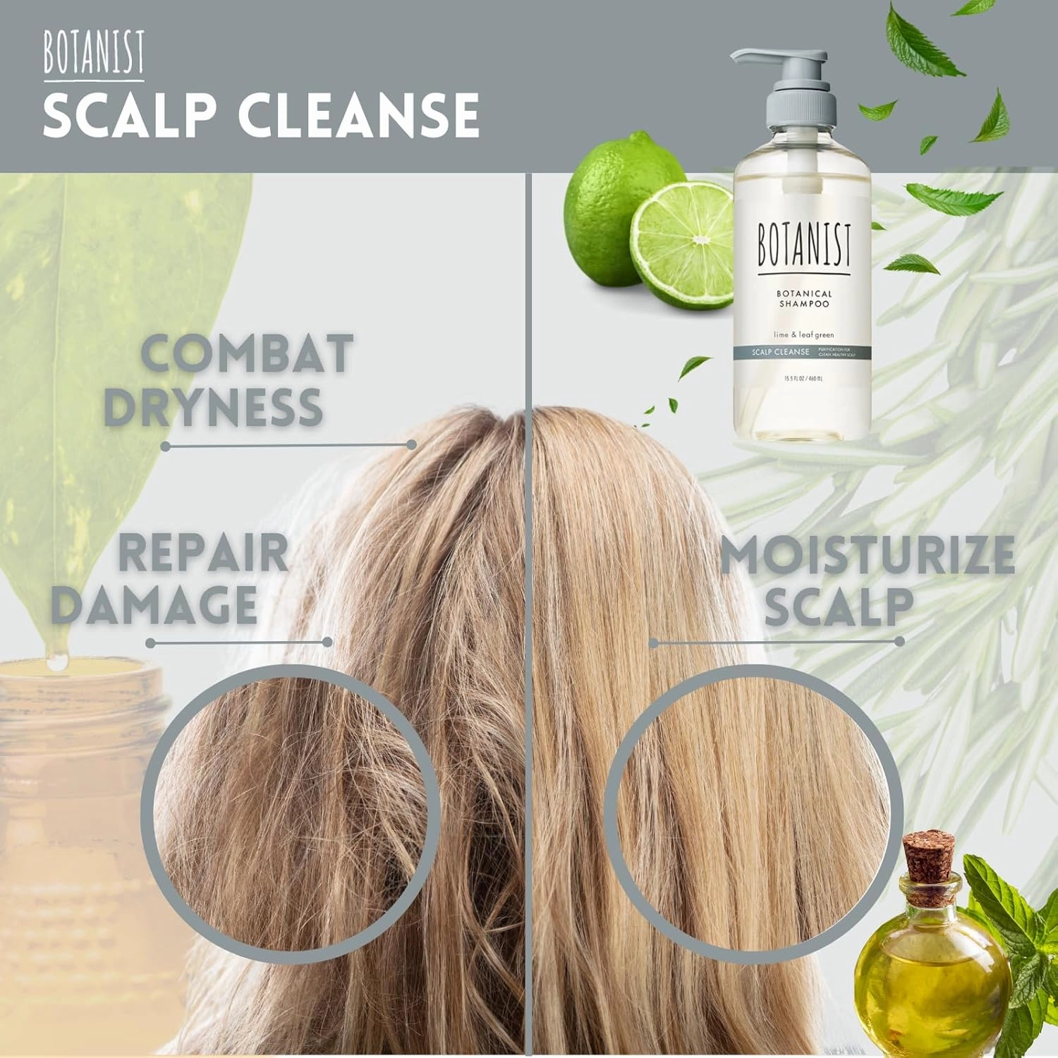 Keratin Shampoo for Oily Hair, Natural Shampoo for Women & Men with Keratin, Honey Protein, Collagen& Ceramide from Japan, Silicone& SulfateFree 15.5 Fl Oz LIME& GREEN LEAF- SCALP CLEANSE
