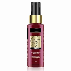 Keratin Smooth Anti-Frizz Hair Serum 50ml with Argan Oil, for 2X Smoother Hair and Long Lasting Frizz control upto 48H even in 80% humidity