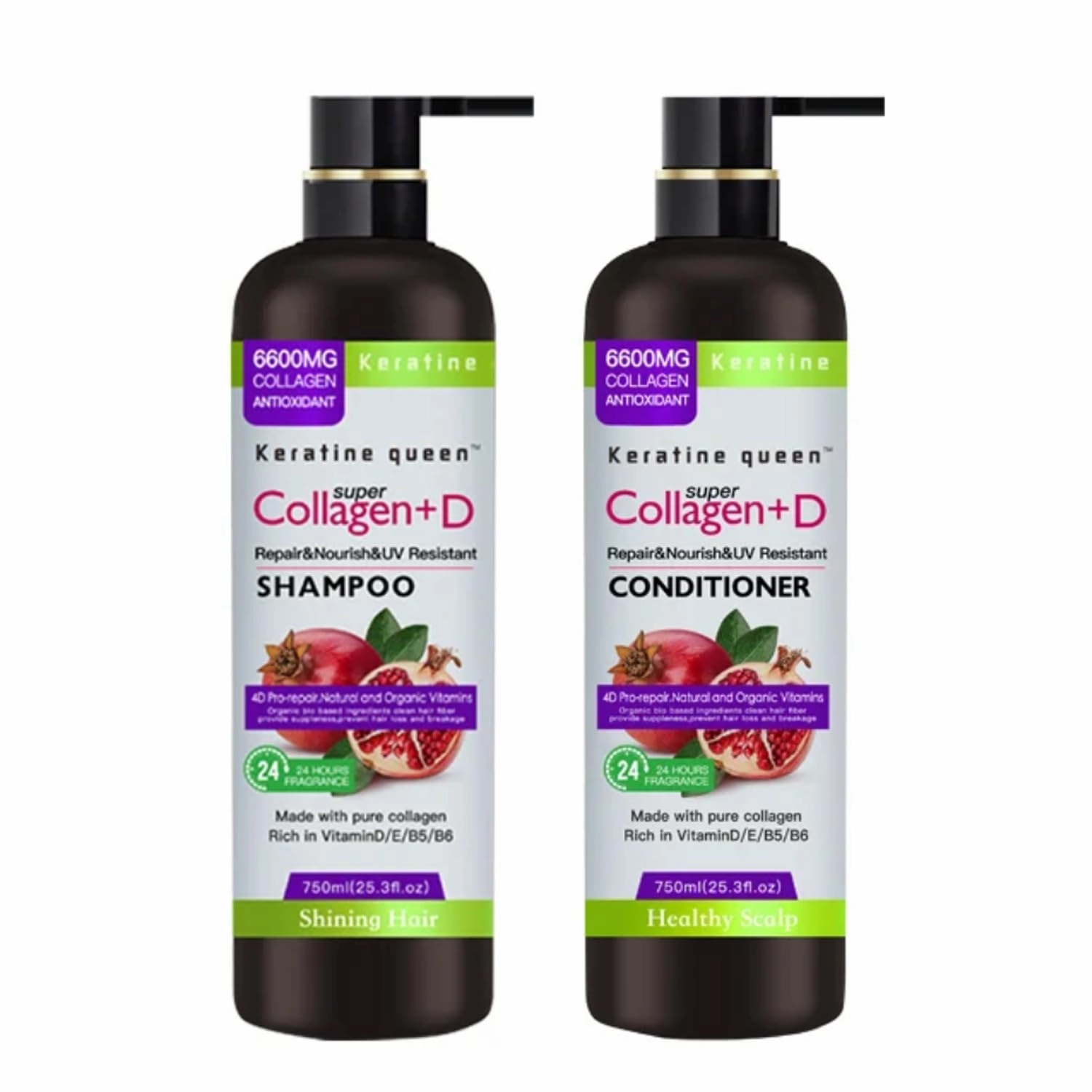 KeratinQueen Super Collagen D Shampoo and Conditioner SET- Cuticle Repair