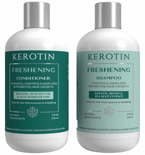 Kerotin Hair Growth Shampoo and Conditioner Set, Products for Scalp Care, Hair Loss & Thinning Hair with Rosemary Oil, Biotin & Keratin, Curly Girl Method Verified, Natural, Sulfate Free, Made in USA