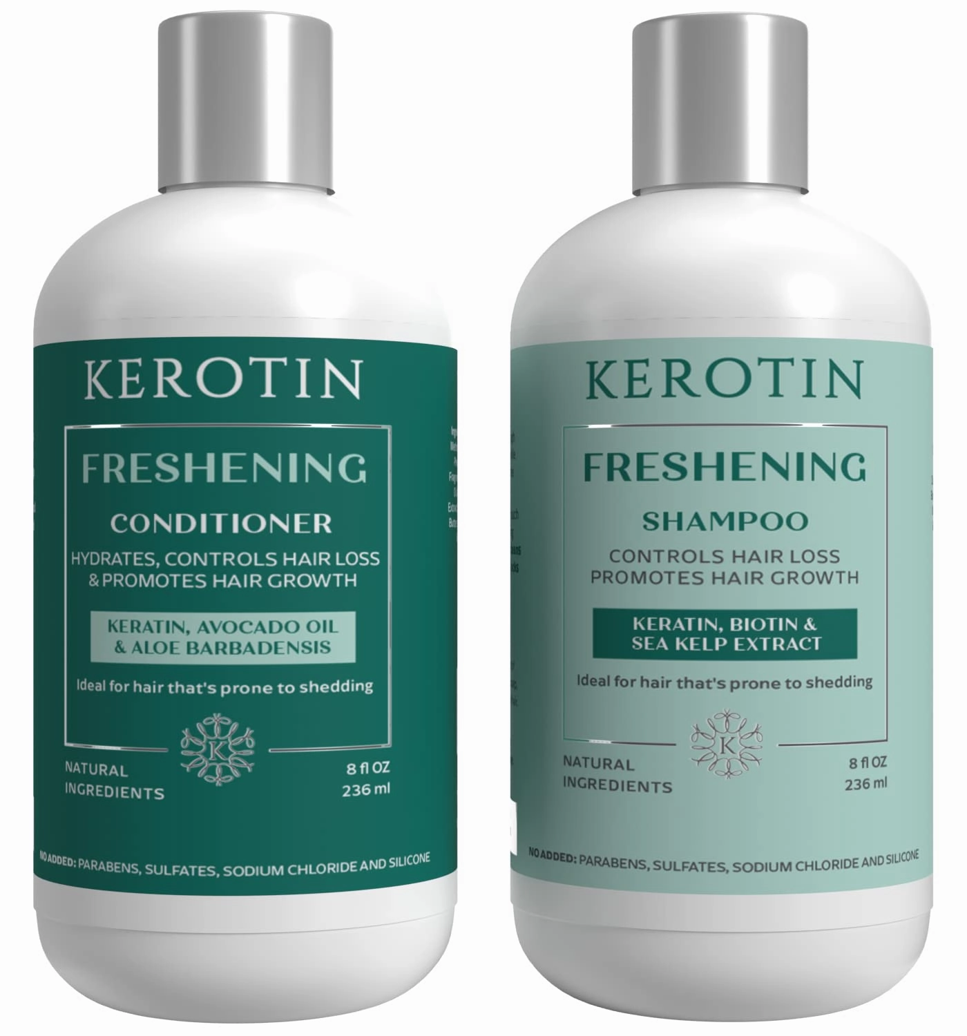 Kerotin Hair Growth Shampoo and Conditioner Set, Products for Scalp Care, Hair Loss & Thinning Hair with Rosemary Oil, Biotin & Keratin, Curly Girl Method Verified, Natural, Sulfate Free, Made in USA