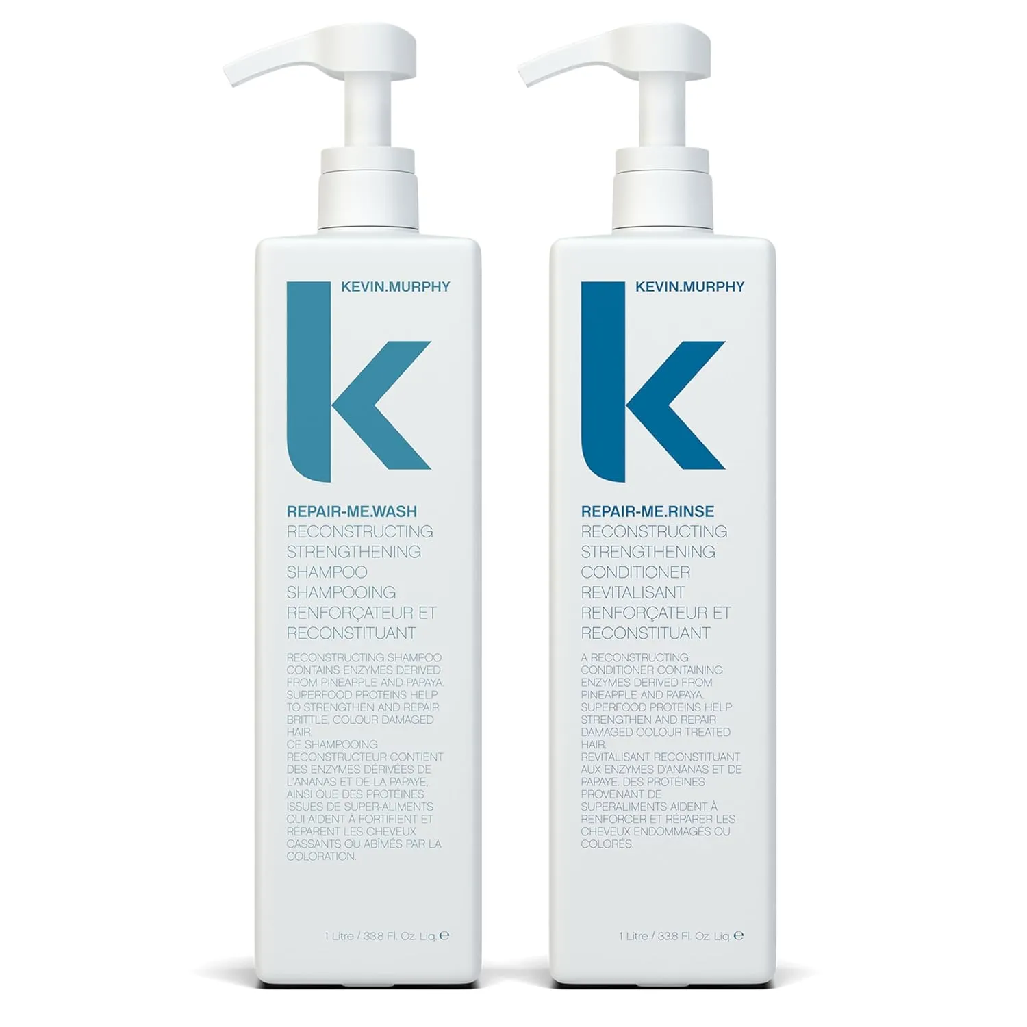 KEVIN.MURPHY REPAIR-ME.WASH & RINSE - Moisturising Hair Shampoo - Conditioner - For All Hair Types Needing Repair - Sulphate & Paraben Free - 1 L / 33.8 fl oz - 2 Pack