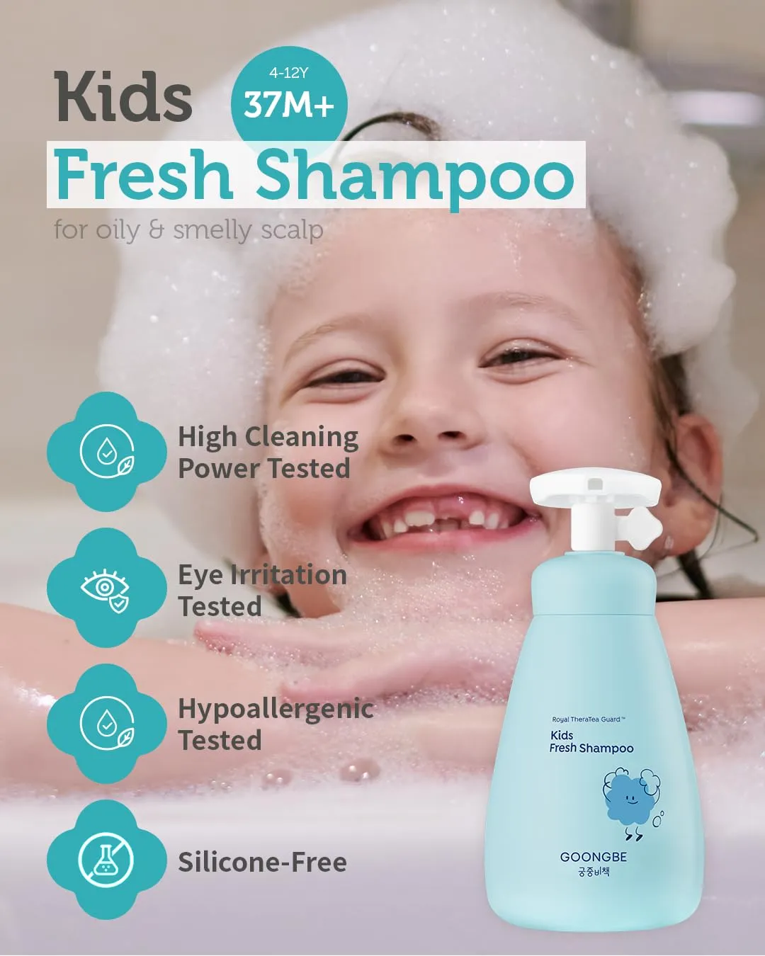 Kids' Fresh Shampoo - Korean Kids Scalp Purifying Shampoo - Gentle Deep Cleansing for Oily, Smelly Scalps - Low pH & Silicone-Free Formula - Allergen Free Scent, 10.1 fl.oz.