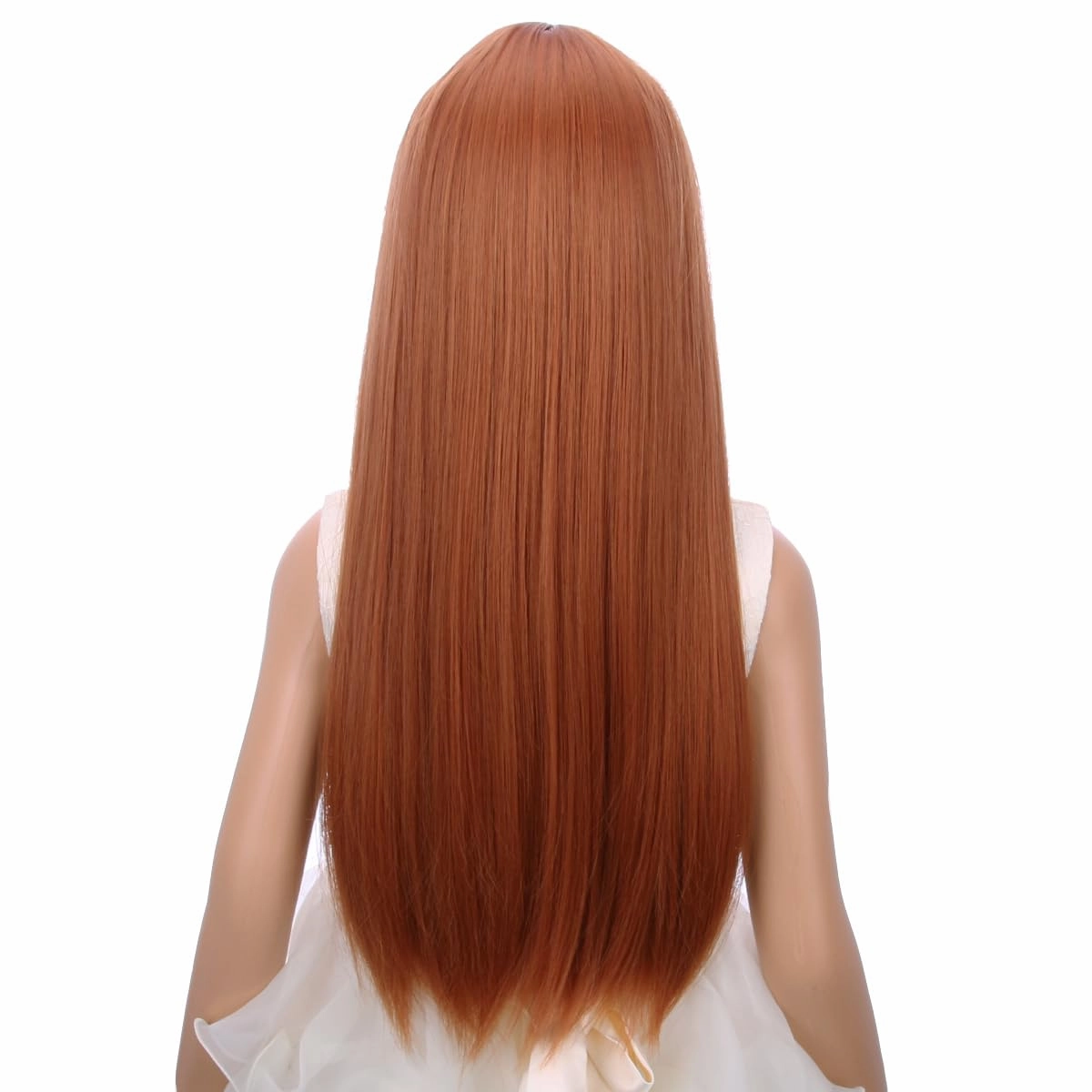 Kids Auburn Wig with Bangs Child Long Straight Orange Wig Girls Ginger Long Synthetic Wig with Wig Cap
