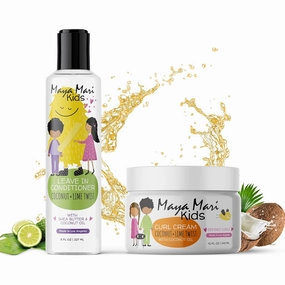 Kids Hair Care Bundle – Leave-in Conditioner & Curl Cream With Coconut Oil, Shea Butter & Marula Oil, Coconut and Lime Twist, 8 oz & 12 oz