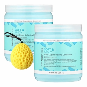 Kids Soft and Sassy Super Duper Hair Softening Conditioner, 15 Oz | Bundled Bath Sponge, Deep Conditioner, Hair Conditioner for Women and Conditioner for Men - [Pack of 2]