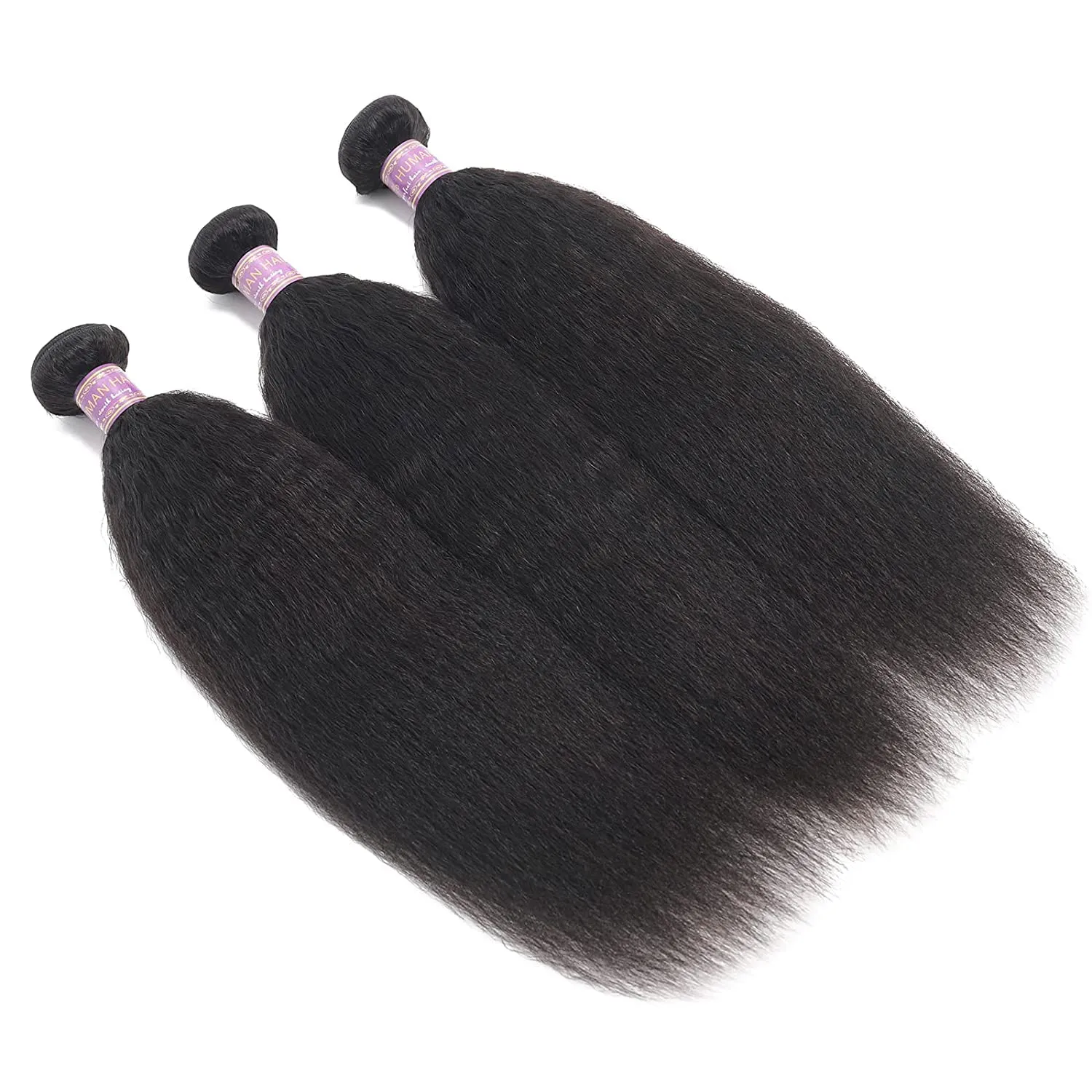 Kinky Straight Human Hair 3Bundles Natural Black Yaki Straigh Brazilian Virgin Remy Hair Grade 10A 100% Unprocessed Kinky Straight Human Hair Extensions (8 10 12 Inch, 3 Bundles)