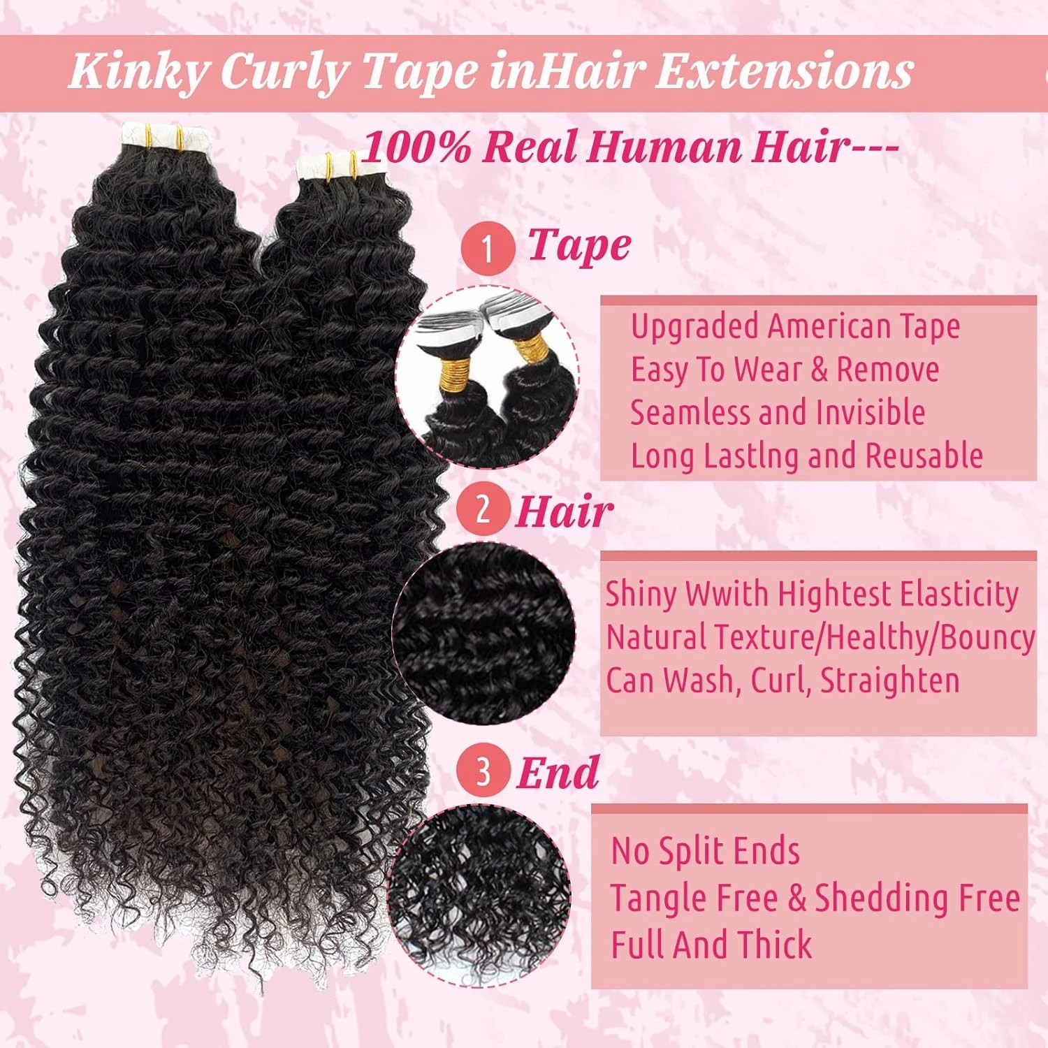 Kinky Curly Tape in Hair Extensions Human Hair for Black Women,Natural Black Curly Tape ins Hair Extensions 100% Real Human Hair 40 PCS 100g Double Sided Human Hair Kinky Curly Tape in Extensions