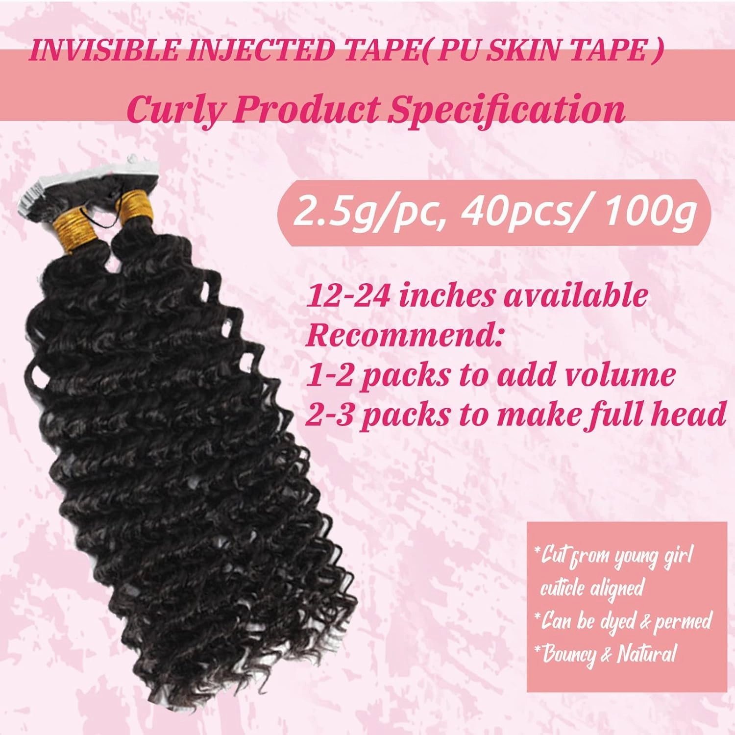 Kinky Curly Tape in Hair Extensions Human Hair for Black Women,Natural Black Curly Tape ins Hair Extensions 100% Real Human Hair 40 PCS 100g Double Sided Human Hair Kinky Curly Tape in Extensions
